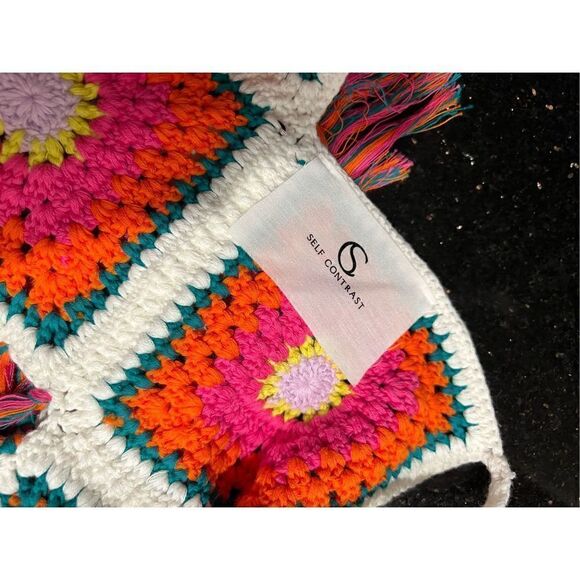 Self Contrast Dixie Crochet Camisole Knit Fringe Hem Top S Happy Colors NWT $195 - Picture 8 of 9